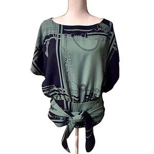 NWOT Ann Taylor Boatneck Printed Tie Waist Blouse Size M